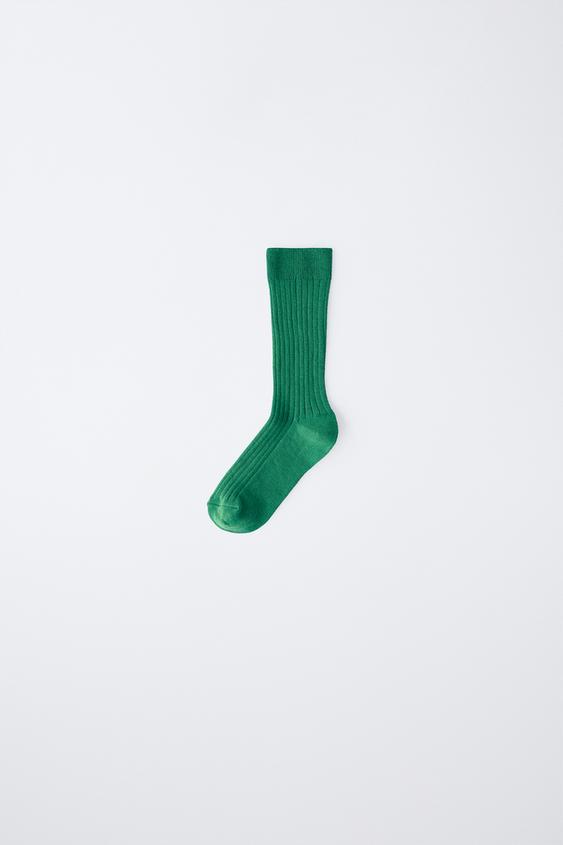 MID-LENGTH RIBBED SOCKS - Green by Zara - Image 0