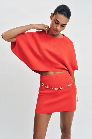 KNIT CROP TOP - Coral red by Zara