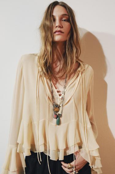 ZW COLLECTION RUFFLED SHIRT - Vanilla by Zara