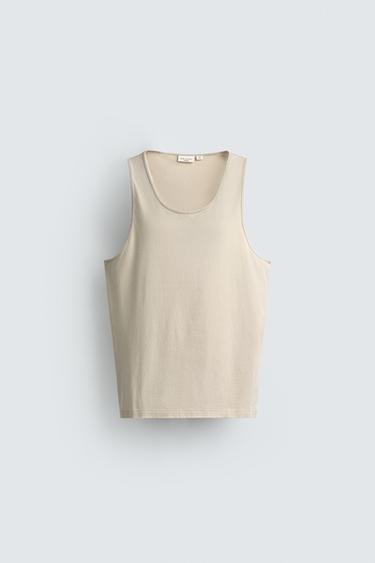 REGULAR FIT MEDIUM WEIGHT TANK TOP - Light beige by Zara