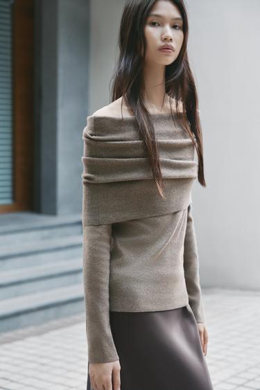 GATHERED STRAPLESS KNIT TOP - Taupe grey by Zara