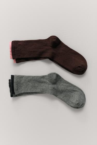 PACK OF TWO DOUBLE-EFFECT LONG SOCKS - Multicoloured by Zara