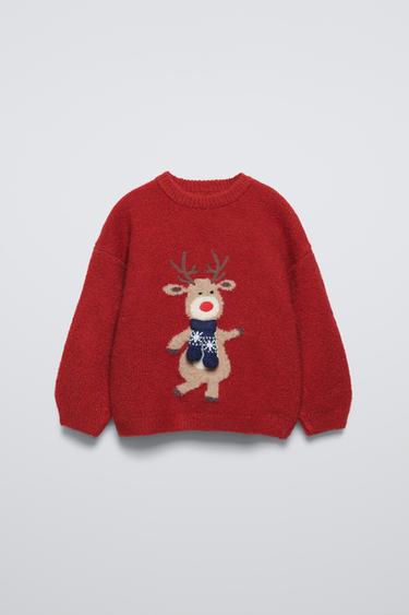 REINDEER KNIT JUMPER - Red by Zara