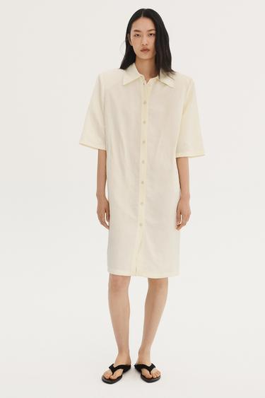 LINEN BLEND SHIRT DRESS WITH SHOULDER PADS WILLY CHAVARRIA X ZARA - Ecru by Zara