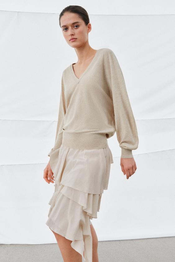 V-NECK WOOL BLEND JUMPER - Sand / Marl by Zara - Image 0