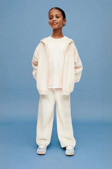 INTERLOCK ZIP-UP SWEATSHIRT WITH EMBOSSED TEXT - Mid-ecru by Zara