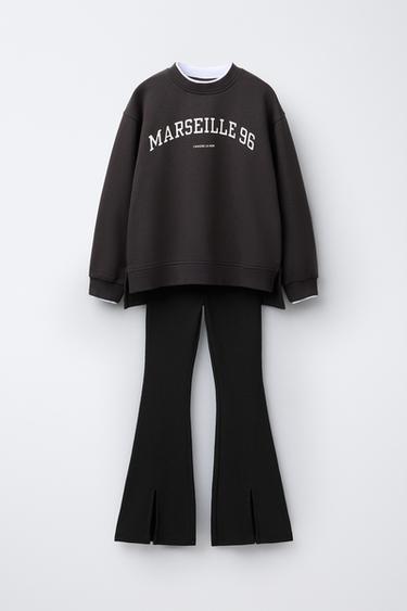 SWEATSHIRT AND FLARE LEGGINGS SET WITH SLOGAN - Brown by Zara