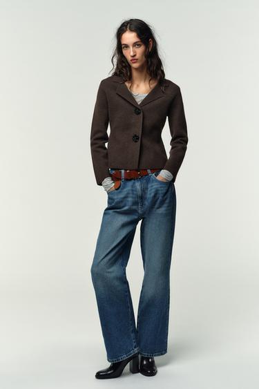 KNIT BLAZER WITH RHINESTONE BUTTONS - Brown by Zara