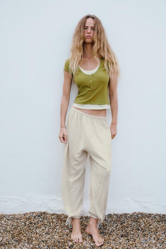 SAROUEL TROUSERS WITH ADJUSTABLE HEMS - Beige by Zara - Image 0