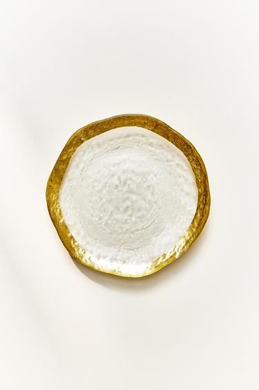GLASS SIDE PLATE WITH RIM - Gold by Zara