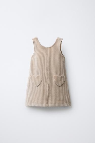 HEART POCKET CORDUROY PINAFORE DRESS - Ecru by Zara