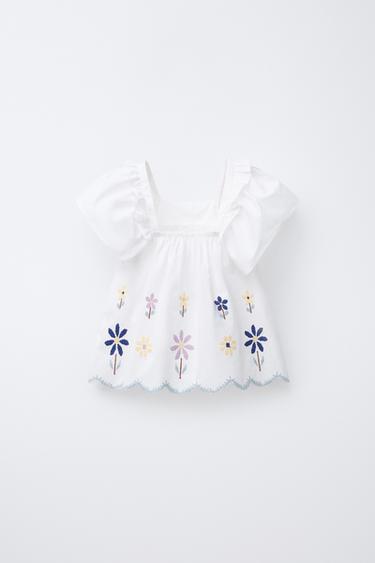 CROSS-STITCH FLORAL TOP - White by Zara - Image 0