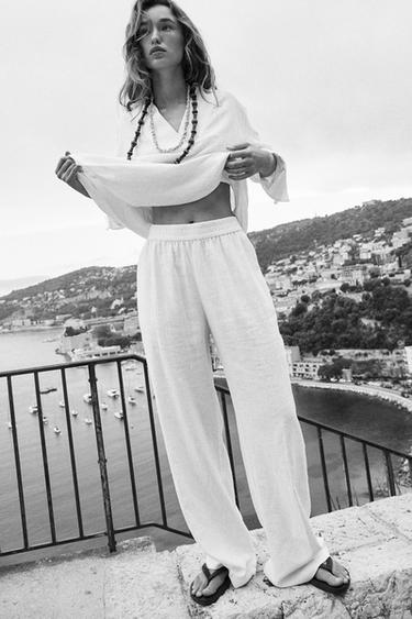 STRAIGHT TROUSERS WITH LINEN - Oyster-white by Zara