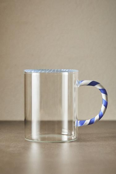 BOROSILICATE MUG WITH HANDLE AND COLOURED RIM - Light blue by Zara