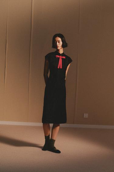 CRINKLED-EFFECT DRESS WITH BOW X AO YES - Black by Zara - Image 0