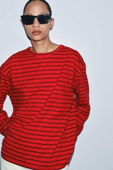 STRIPED LONG SLEEVE T-SHIRT - Red Stripe by Zara