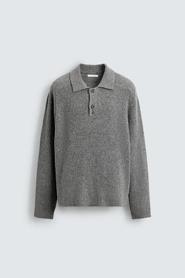 BOUCLÉ TEXTURED KNIT POLO SHIRT - Grey by Zara