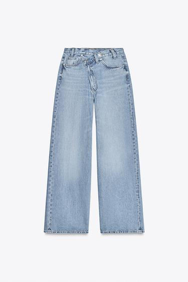 HIGH-WAIST TRF WIDE-LEG CROSSOVER WAIST JEANS - Indigo by Zara