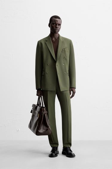 DOUBLE-BREASTED WOOL SUIT BLAZER - Green by Zara - Image 0