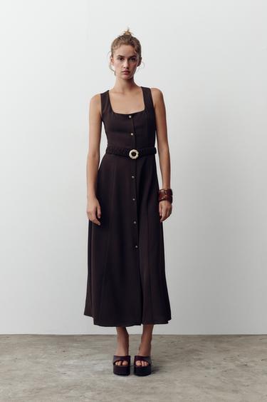 MIDI DRESS WITH BELT - Brown by Zara - Image 0