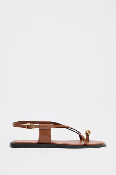 FLAT SANDALS WITH METAL TOE DETAIL - Brown by Zara