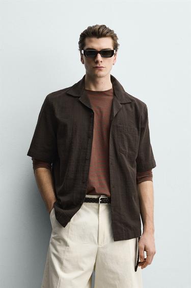 REGULAR FIT TEXTURED SHIRT - Brown by Zara