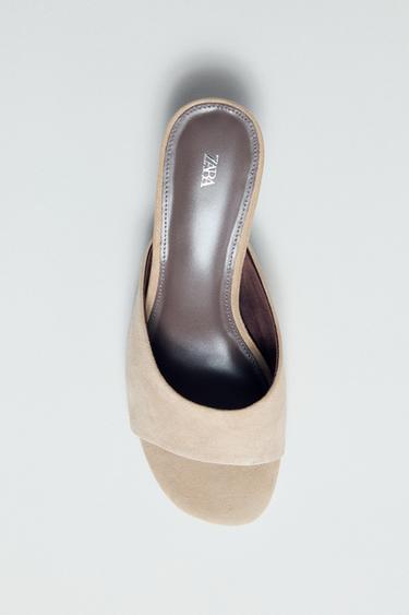 SUEDE KITTEN HEEL SANDALS - Beige by Zara