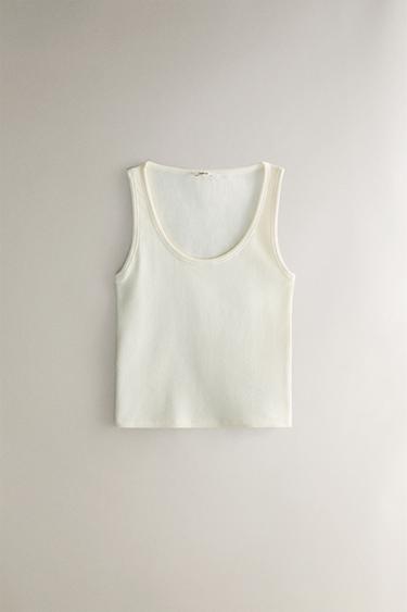 SLEEVELESS COTTON T-SHIRT - Ecru by Zara - Image 0