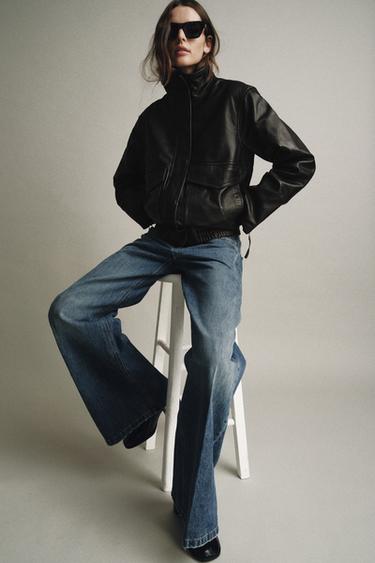 100% LEATHER BOMBER JACKET ZW COLLECTION LIMITED EDITION - Black by Zara