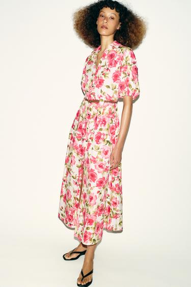 FLORAL PRINT MIDI DRESS WITH BELT - Multicoloured by Zara