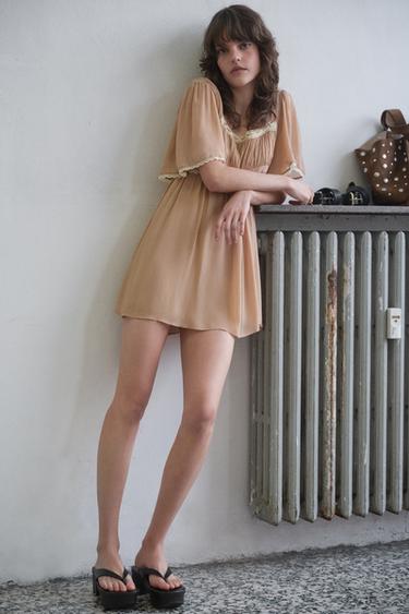 CONTRAST LACE DRESS - Pale pink by Zara