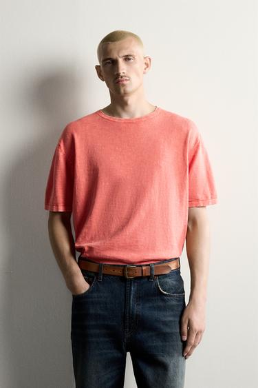 TEXTURED KNIT T-SHIRT - Coral by Zara