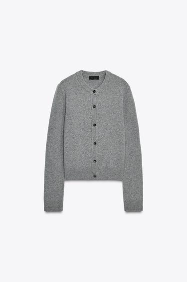 CASHMERE AND WOOL LONG SLEEVE CARDIGAN - Grey by Zara