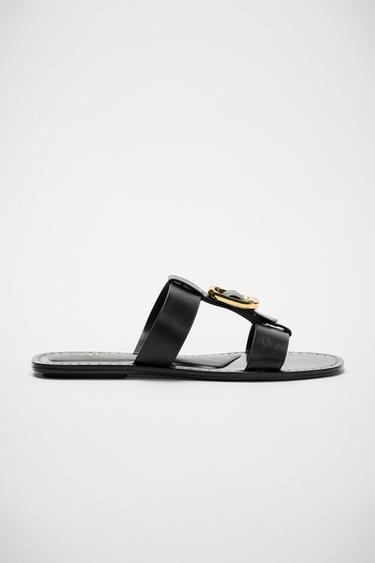 FLAT BUCKLE SANDALS - Black by Zara