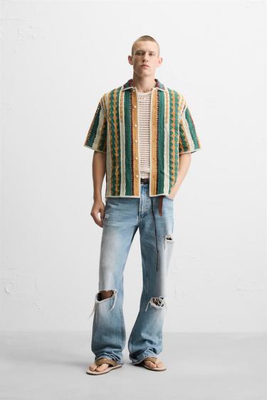CROCHET TEXTURED SHIRT - Green by Zara - Image 0