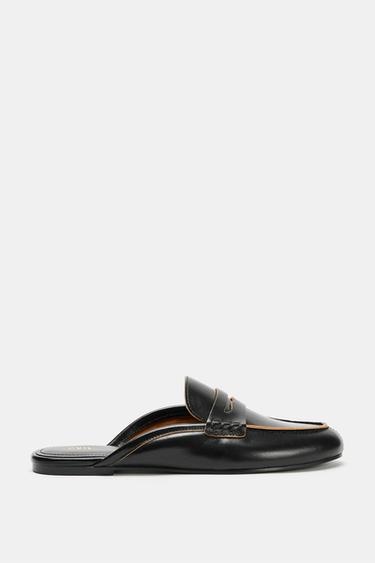 LEATHER MULE LOAFERS - Black by Zara