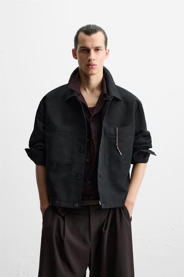 COTTON/LINEN OVERSHIRT - Black by Zara