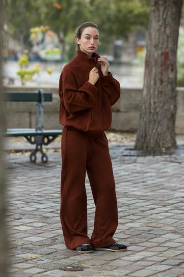 SOFT STRAIGHT-LEG TROUSERS - dark russet by Zara