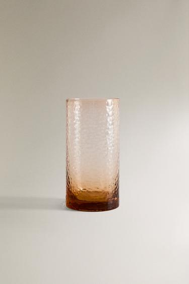 HAMMERED GLASS SOFT DRINK TUMBLER - Peach by Zara - Image 0