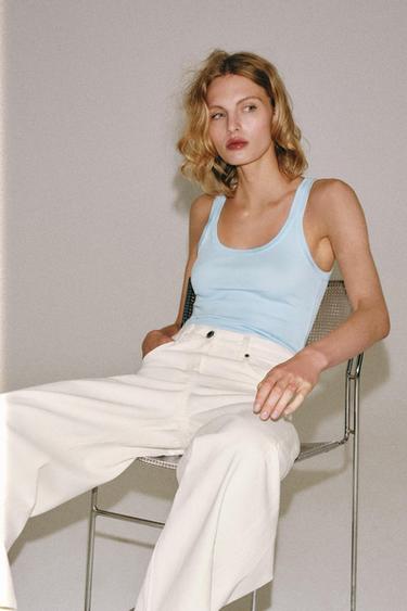 FINE-KNIT SLEEVELESS TOP - Light blue by Zara
