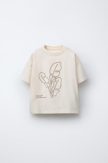 EMBROIDERED T-SHIRT - Ecru by Zara - Image 0