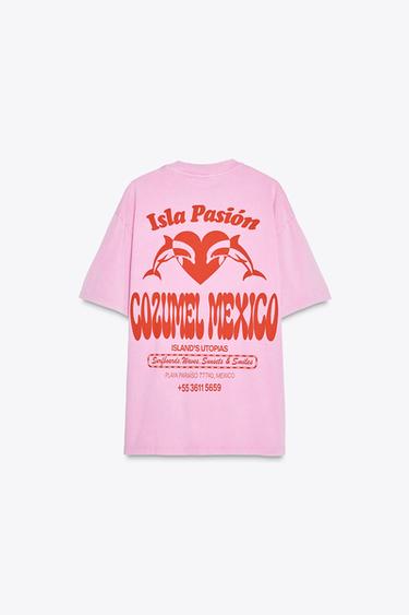 FADED-EFFECT T-SHIRT WITH PRINT - Pink by Zara