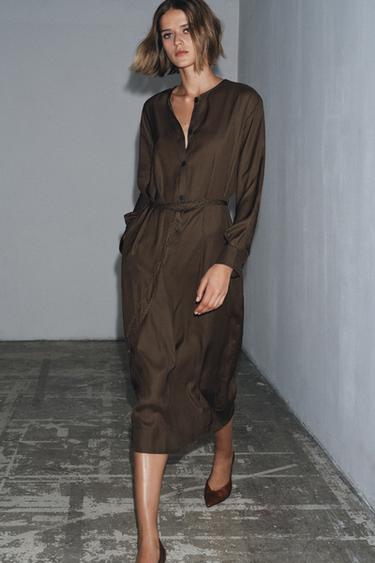 POLKA DOT DRESS WITH BELT ZW COLLECTION - Brown by Zara