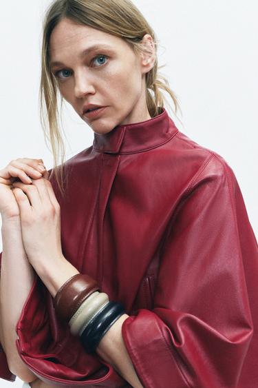 LEATHER CROPPED ZIP CAPE - Red by Zara - Image 0