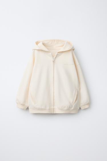 INTERLOCK ZIP-UP SWEATSHIRT WITH EMBOSSED TEXT - Mid-ecru by Zara