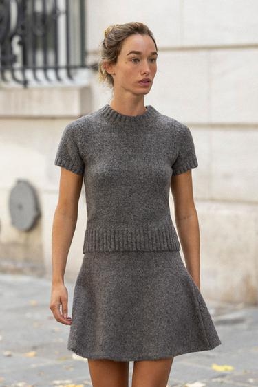 WOOL MINI SKIRT - Grey by Zara