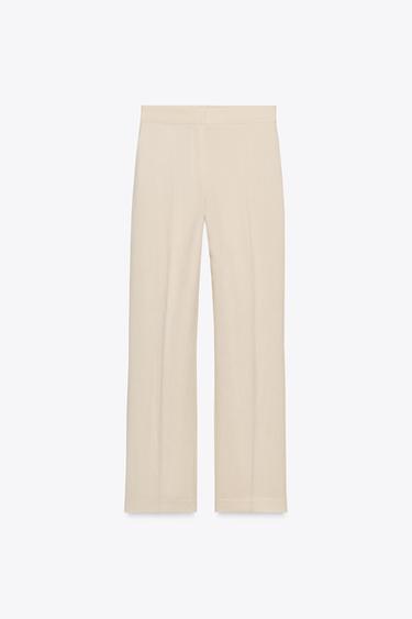 STRAIGHT-LEG TROUSERS WITH ELASTICATED WAIST - Ecru by Zara