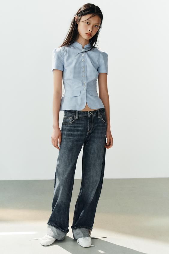CHECK PEPLUM TOP - Blues by Zara - Image 0
