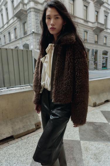 LONG FAUX SHEARLING JACKET - Brown by Zara
