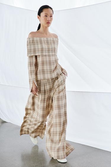 CHECK TROUSERS ZW COLLECTION - Beige by Zara